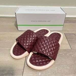 NEW APL Quilted Leather Lusso Slides in Burgundy and Creme